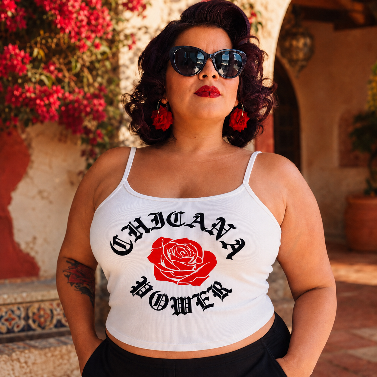 Chicana Power Red Rose - Women's Tank Top | Chicana Apparel by Chicano Threads