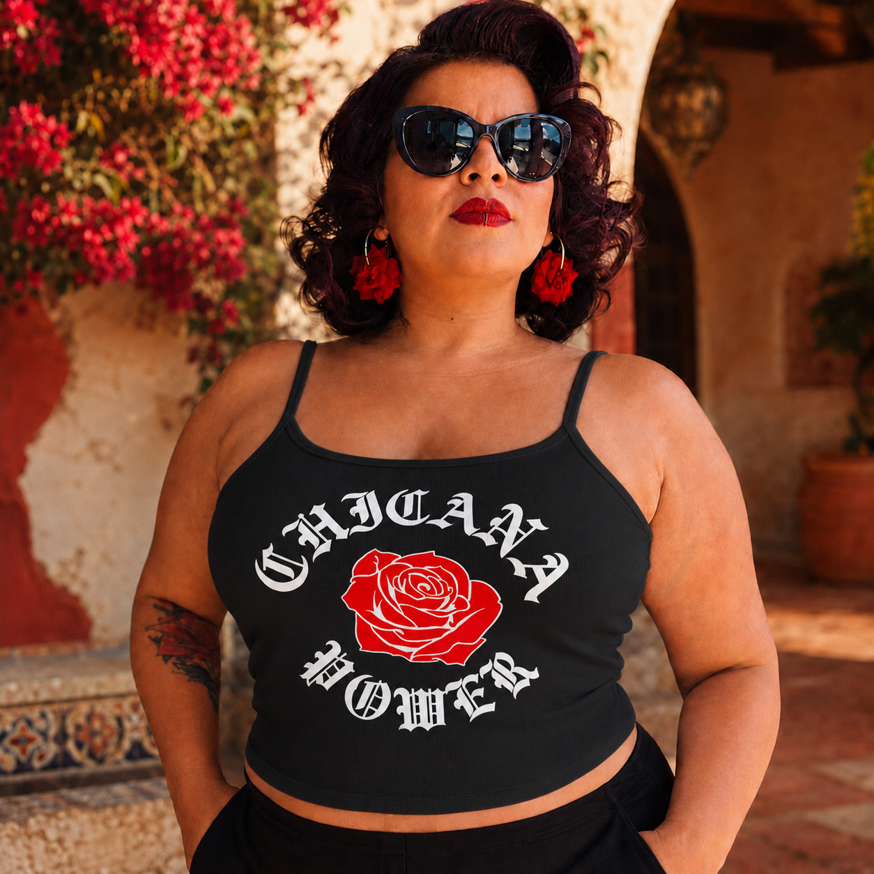 Chicana Power Red Rose - Women's Tank Top | Chicana Apparel by Chicano Threads
