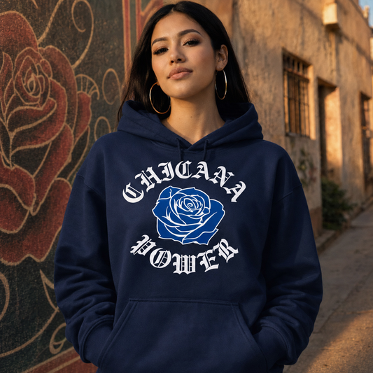 Chicana Power Blue Rose - Women's Heavy Blend Hoodie | Chicana Apparel by Chicano Threads