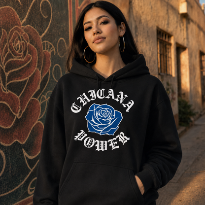 Chicana Power Blue Rose - Women's Heavy Blend Hoodie | Chicana Apparel by Chicano Threads