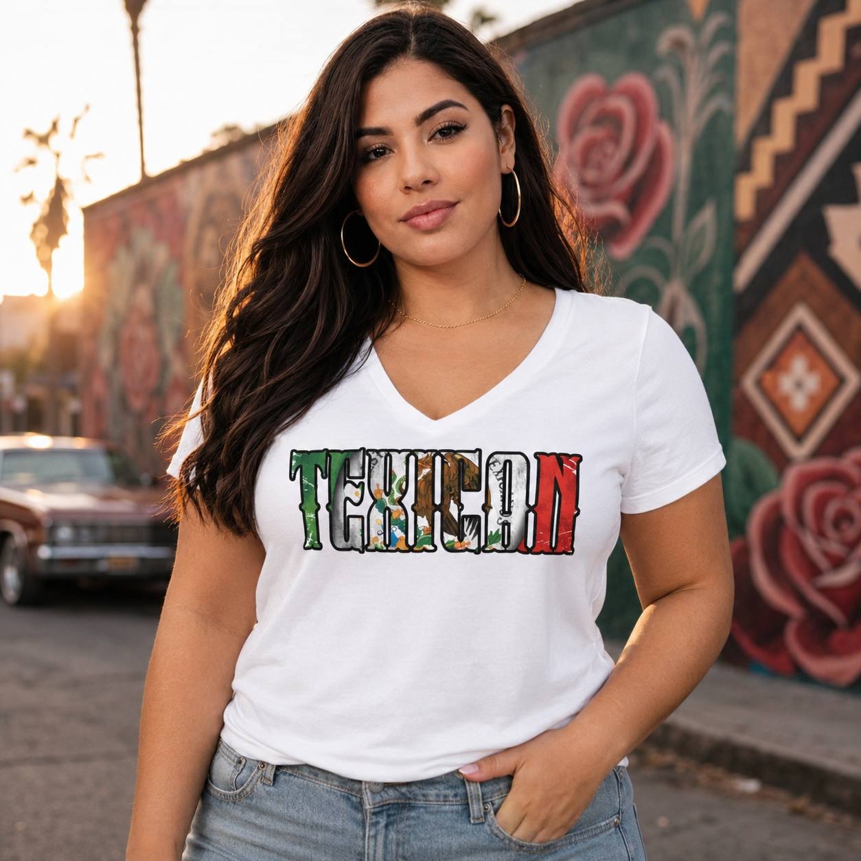 Texican - Women's Relaxed V-Neck T-Shirt | Tejano & Mexican Pride Apparel by Chicano Threads