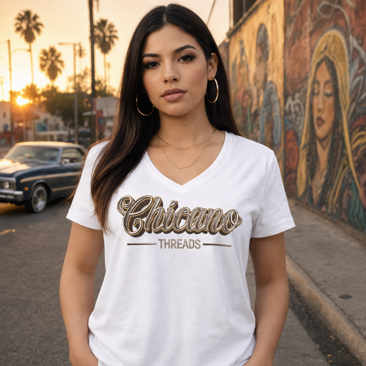 The Official Chicano Threads - Women's Relaxed V-Neck T-Shirt | Chicano Apparel by Chicano Threads