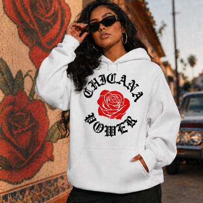 Chicana Power Red Rose - Women's Heavy Blend Hoodie | Chicana Apparel by Chicano Threads