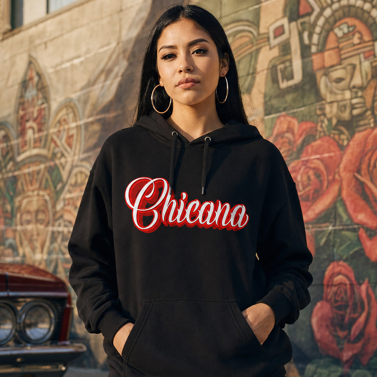 Chicana Red - Women's Heavy Blend Hoodie | Chicana Apparel by Chicano Threads