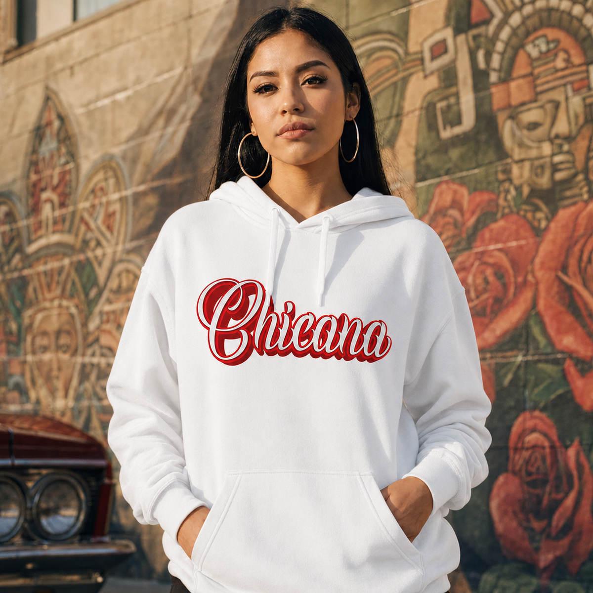 Chicana Red - Women's Heavy Blend Hoodie | Chicana Apparel by Chicano Threads