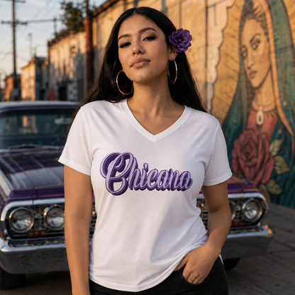 Chicana Purple - Women's Relaxed V-Neck T-Shirt | Chicana Apparel by Chicano Threads
