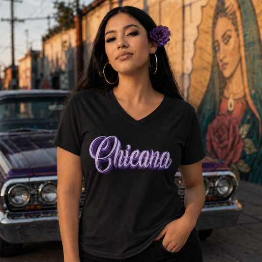 Chicana Purple - Women's Relaxed V-Neck T-Shirt | Chicana Apparel by Chicano Threads