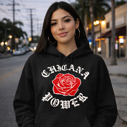Chicana Power Red Rose Sweatshirt | Chicana Apparel by Chicano Threads