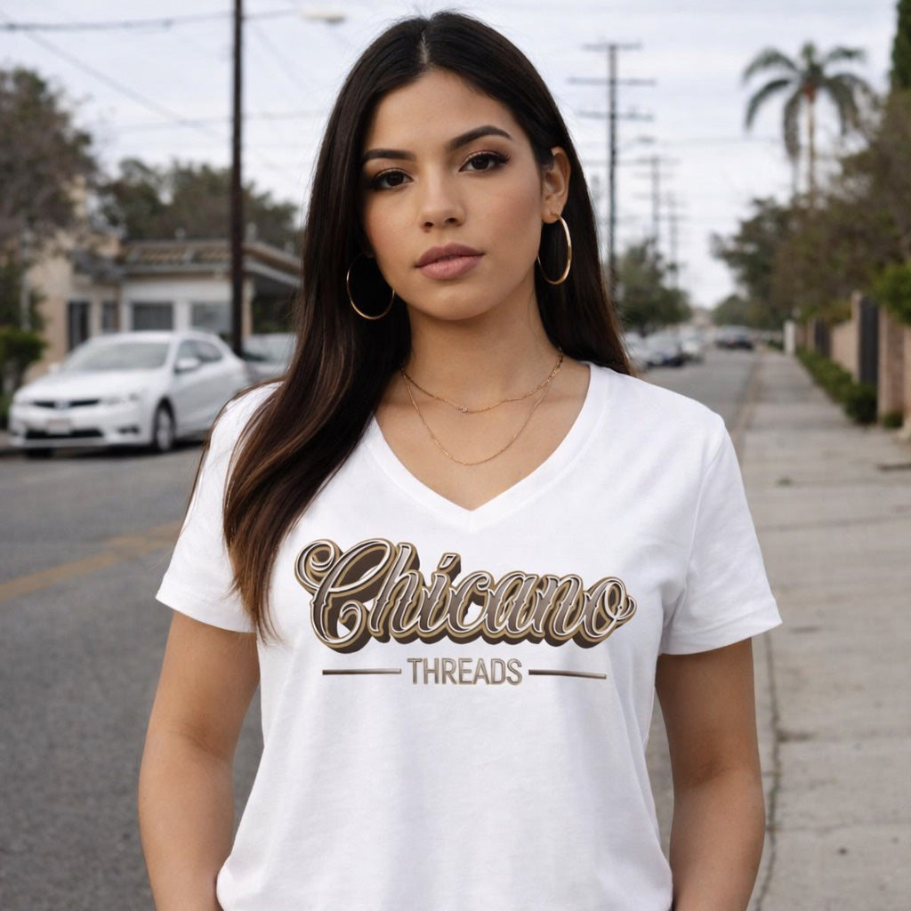 Chicano Threads - Women's Relaxed V-Neck T-Shirt | Chicano Apparel by Chicano Threads