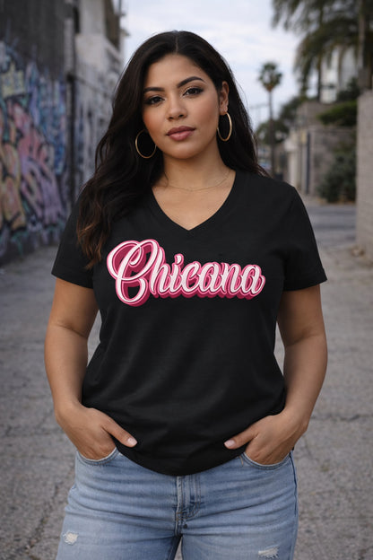 Chicana Pink - Women's Relaxed V-Neck T-Shirt | Chicana Apparel by Chicano Threads