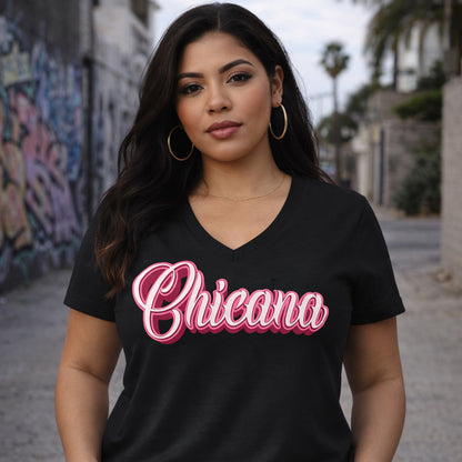 Chicana Pink - Women's Relaxed V-Neck T-Shirt | Chicana Apparel by Chicano Threads