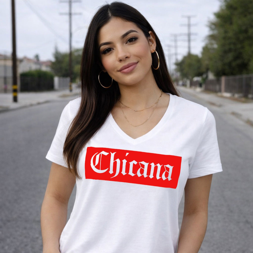 Superior Chicana - Women's Relaxed V-Neck T-Shirt | Chicana Apparel by Chicano Threads