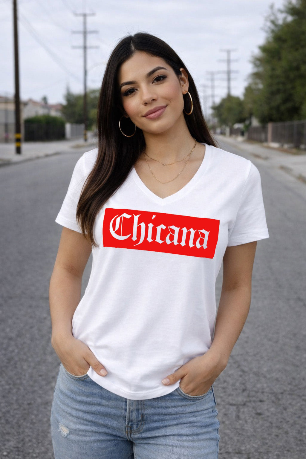 Superior Chicana - Women's Relaxed V-Neck T-Shirt | Chicana Apparel by Chicano Threads