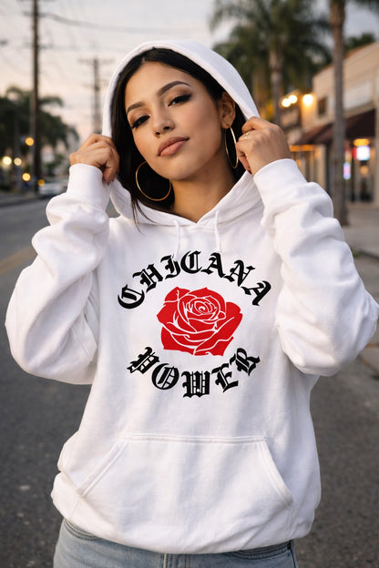 Chicana Power Red Rose - Women's Heavy Blend Hoodie | Chicana Apparel by Chicano Threads