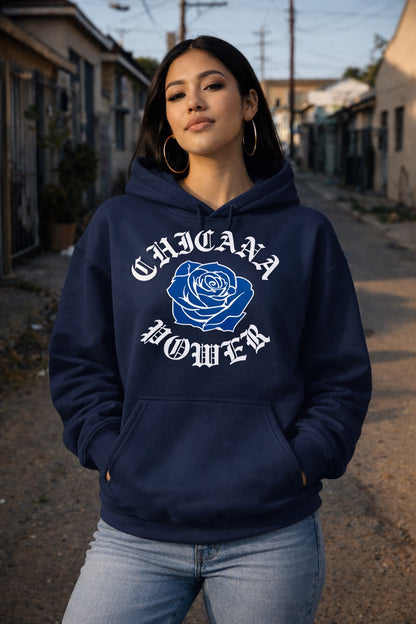 Chicana Power II Blue Rose - Women's Heavy Blend Hoodie | Chicana Apparel by Chicano Threads