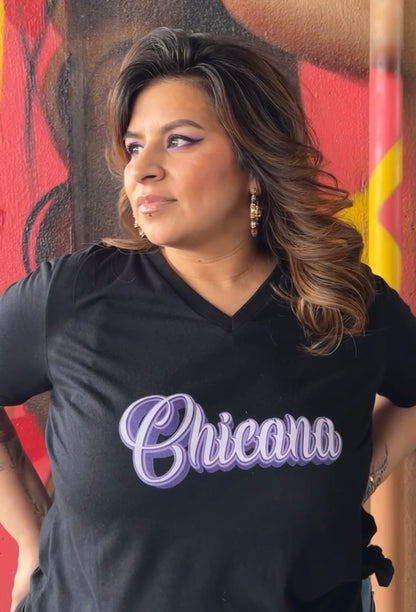 Chicana Purple - Women's Relaxed V-Neck T-Shirt | Chicana Apparel by Chicano Threads