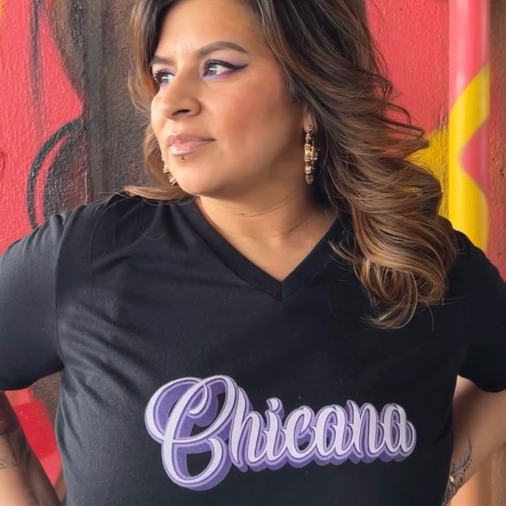 Chicana Purple - Women's Relaxed V-Neck T-Shirt | Chicana Apparel by Chicano Threads
