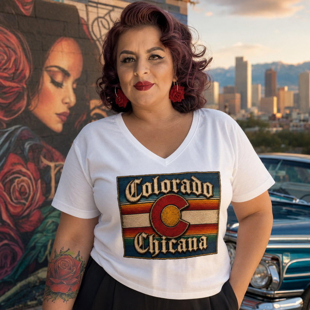 Colorado Chicana - Women’s Relaxed V-Neck T-Shirt | Chicano Culture Streetwear by Chicano Threads