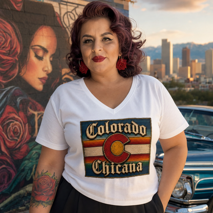 Colorado Chicana - Women’s Relaxed V-Neck T-Shirt | Chicano Culture Streetwear by Chicano Threads