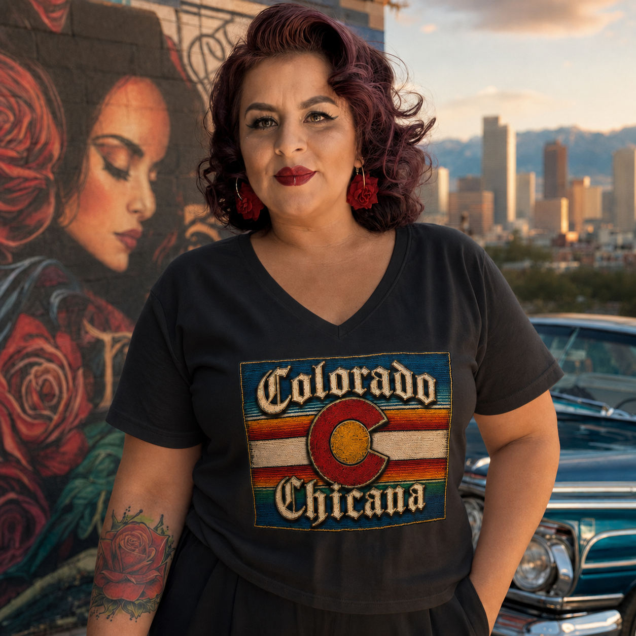 Colorado Chicana - Women’s Relaxed V-Neck T-Shirt | Chicano Culture Streetwear by Chicano Threads