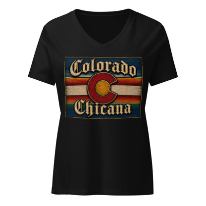 Colorado Chicana - Women’s Relaxed V-Neck T-Shirt | Chicano Culture Streetwear by Chicano Threads